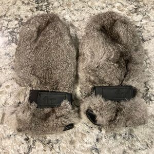 Grey Rabbit fur mittens